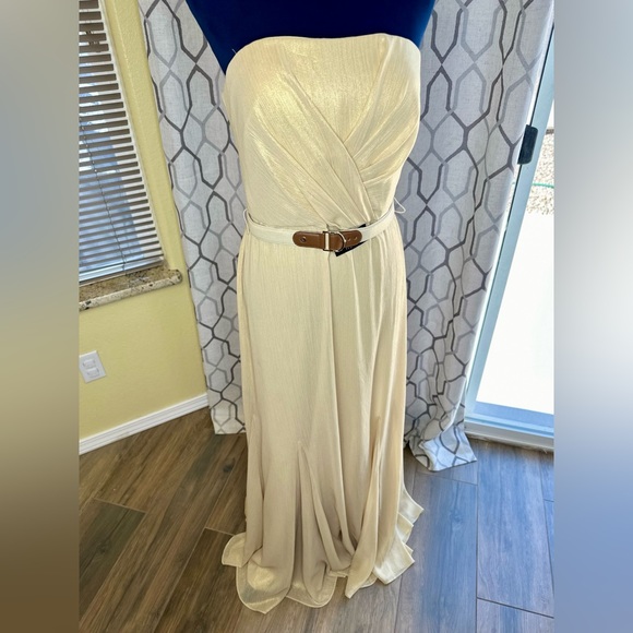 NEW! LAUREN RALPH LAUREN Gold Shimmer Strapless Evening Dress Gown - Picture 4 of 15